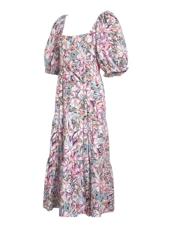 Sofie The Label Dresses & Skirts - Sofie the Label Puff-Sleeve Tiered Midi Dress Pink Multi Boho Floral Large